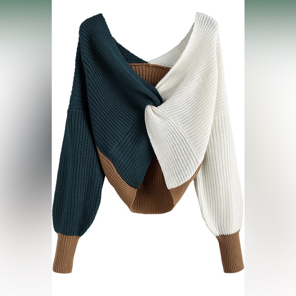 Zaful Twist Knot Color Block Sweater - Picture 2 of 5